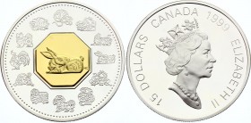 Canada 15 Dollars 1999 
KM# 331; Silver Proof; Lunar Cameo Coin - Year of the Rabbit; With Original Box & Certificatooster