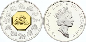 Canada 15 Dollars 2000 
KM# 387; Silver Proof; Lunar Cameo Coin - Year of the Dragon; With Original Box & Certificatooster
