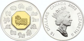 Canada 15 Dollars 2003 
KM# 481; Silver Proof; Lunar Cameo Coin - Year of the Ram; With Original Box & Certificate