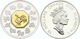 Canada 15 Dollars 2005 
KM# 560; Silver Proof; Lunar Cameo Coin - Year of the Rooster; With Original Box & Certificatooster