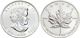 Canada 5 Dollars 2007 
KM# 625; Silver; Elizabeth II 4th portrait; 1 Oz. Silver Bullion Coinage