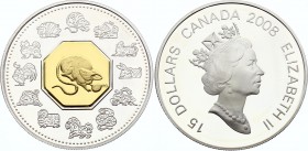 Canada 15 Dollars 2008 
KM# 801; Silver Proof; Lunar Cameo Coin - Year of the Rat; With Original Box & Certificate