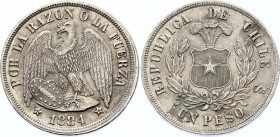 Chile 1 Peso 1884 
KM# 142.1; Silver; XF