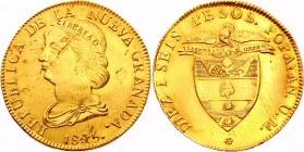 Colombia 16 Pesos 1845 UM
KM# 94.2; Gold (.875) 27.00g; VF-XF