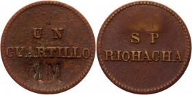Colombia 1/4 Real 1850 Token RioHacha Samuel Pinero
Com# 500-1a; Copper 2,07g.; VF+