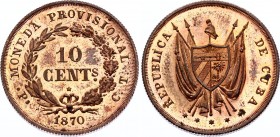 Cuba 10 Centavos 1870 Probe
KM# Pn2a. Mintage 40 pieces only! Copper, Proof.