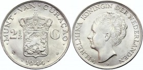 Curaçao 2-1/2 Gulden 1944 D
KM# 46; Silver; Wilhelmina; UNC