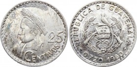 Guatemala 25 Centavos 1960
KM# 263; Silver; UNC