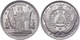Honduras 1 Peso 1892 /0 Overdate
KM# 52; Silver 24,78g.; VF-XF