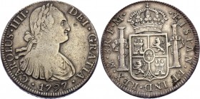 Mexico 8 Reales 1797 FM
KM# 109; Silver; Carlos IV; XF with Nice Toning!