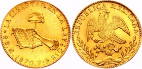 Mexico Guanajuata 8 Escudos 1870 Go FR First Republic
KM# 383.7; Gold (.875) 27.07g; Repaired Edge; XF-AUNC