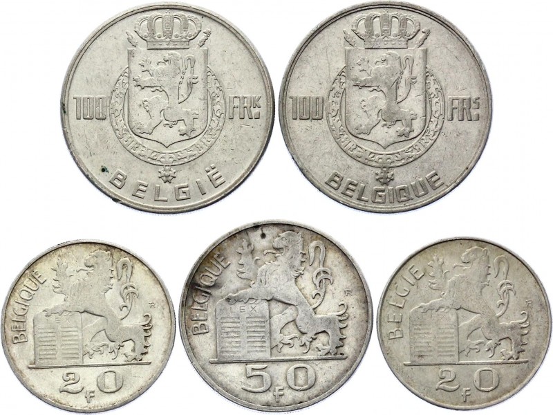 Belgium Lot of 5 Silver Coins 1948 - 1950
Silver; 20 50 & 100 Francs 1948 - 195...