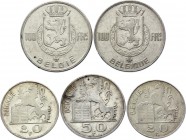 Belgium Lot of 5 Silver Coins 1948 - 1950
Silver; 20 50 & 100 Francs 1948 - 1950