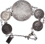 Europe Silver Coins Bracelet 1908 
Bracelet Made of 5 Silver Coins; Total Weight 45.96g