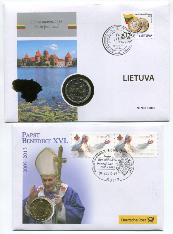 Europe Set of 8 First Day Covers with Coins & Stamps 
Various Countries, Dates ...