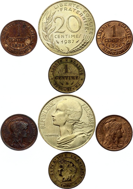 France Lot of 4 Coins 1896 - 1987
1 & 20 Centimes 1896 - 1987; Mostly UNC with ...