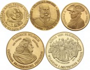 Germany Lot of 5 Medals 
Proof Copper-Nickel; Gold Plated; Friedrich the Great; Wilhelm I; Wilhelm II; Friedrich III; With Certificates