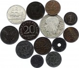 Poland Lot of 13 Coins 1913 - 1939
With Silver; Various Dates & Denominations