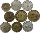 Saarland Lot of 9 Coins 1954 - 1955
10 20 50 100 Francs 1954 - 1955