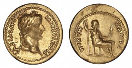 ANCIENT: ROMAN EMPIRE. Tiberius, AD 14-37. AU Gold Aureus, 7.7 g. Well centred obverse, reverse legend complete. Some marks on obverse but generally v...