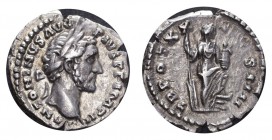 ROMAN EMPIRE. Antoninus Pius, 138-161 AD. AG Denarius, 3.39 g. Good very fine.