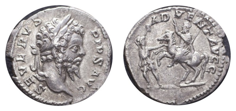 ROMAN EMPIRE. Septimus Severus, 193-211. AG Denarius, 2.76 g. Extremely fine, sc...