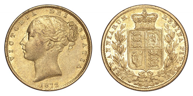 AUSTRALIA. Victoria, 1837-1901. Gold Sovereign 1872-M, Melbourne. Shield. 7.99 g...