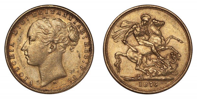 AUSTRALIA. Victoria, 1837-1901. Gold Sovereign 1876-M, Melbourne. Young Head. 7....