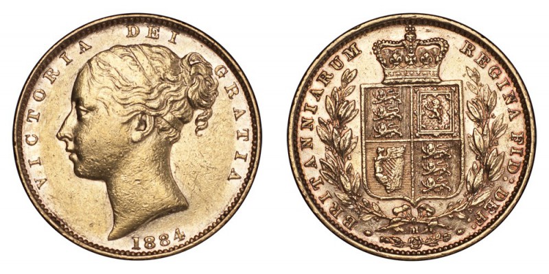 AUSTRALIA. Victoria, 1837-1901. Gold Sovereign 1884-M, Melbourne. Shield. 7.99 g...