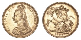 AUSTRALIA. Victoria, 1837-1901. Gold Sovereign 1887-S, Sydney. Jubilee head. 7.99 g. KM# 10; Marsh 138 A; S.3868A. Rare Sydney mint 1887-S Jubilee hea...