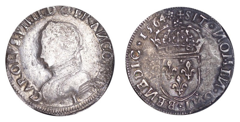 FRANCE. Charles IX, 1560-74. Teston 1564-I, Limoges. 9.39 g. Dup.1071. Very fine...