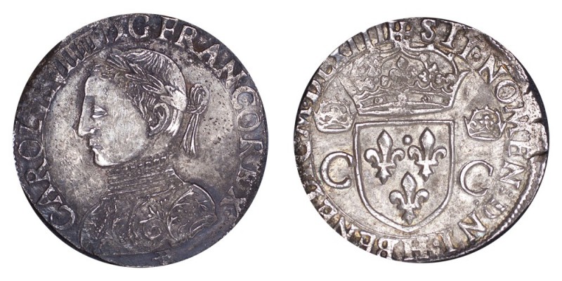 FRANCE. Charles IX, 1560-74. Teston 1564-H, La Rochelle. 9.47 g. Dup.1063. Unusu...