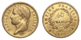 FRANCE. Napoleon I, 1804-1814, 1815. Gold 40 Francs 1812-A, Paris. 12.9 g. Mintage 692,625. KM# 696.1. Good very fine.