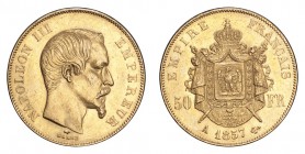 FRANCE. Napoleon III, 1852-70. Gold 50 Francs 1857-A, Paris.