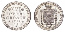GERMANY: BRUNSWICK-WOLFENBÜTTEL. Karl Wilhelm Ferdinand, 1780-1806. 16 Gute Groschen 1798 MC, Brunswick. Welter 2911. Choice uncirculated, toned with ...