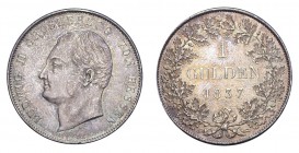 GERMANY: HESSE-DARMSTADT. Ludwig II, 1830-48. Gulden 1837, Darmstadt. 10.61 g. KM# 308, J.38, AKS# 104. Rare in this high quality. Fantastic brillianc...