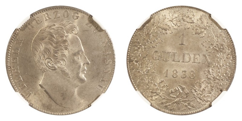 GERMANY: NASSAU. Wilhelm, 1819-39. Gulden 1838, Wiesbaden. 10.61 g. Mintage 189,...