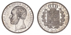 GERMANY: OLDENBURG. Peter II, 1853-1900. Taler 1860-B, Hannover. 18.48 g. Mintage 46,745. Jaeger 55, Thun 241, AKS 25, Kahnt 322. Extremely fine with ...
