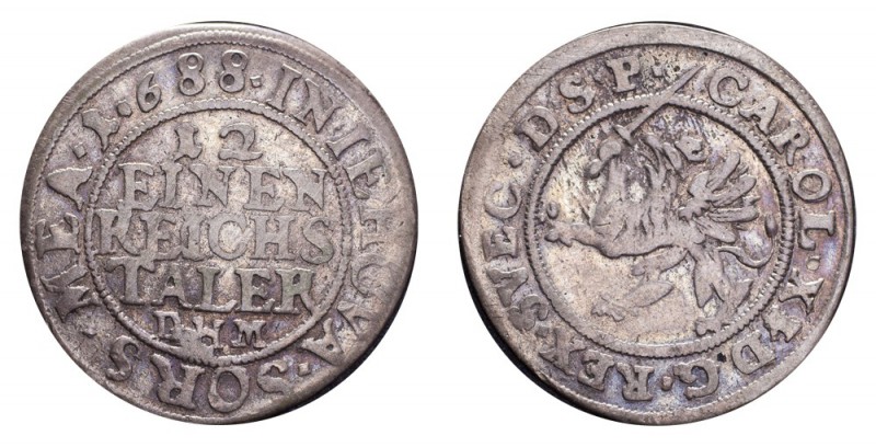 GERMANY: POMERANIA - SWEDISH RULE. Karl XI, 1660-97. 1/12 Taler 1688 DHM, Stetti...