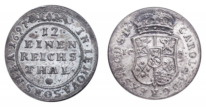 GERMANY: POMERANIA - SWEDISH RULE. Karl XI, 1660-97. 1/12 Taler 1697, 3.41 g. KM...