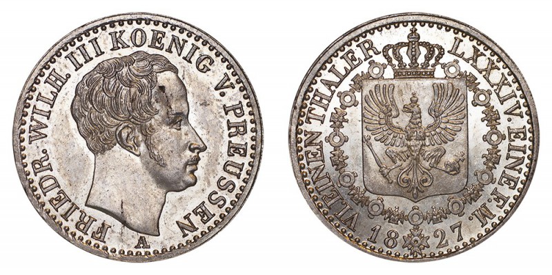 GERMANY: PRUSSIA. Friedrich Wilhelm III, 1797-1840. 1/6 Taler 1827-A, Berlin. 5....