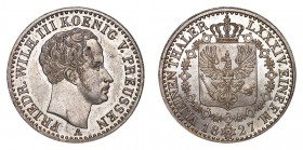 GERMANY: PRUSSIA. Friedrich Wilhelm III, 1797-1840. 1/6 Taler 1827-A, Berlin. 5.35 g. Mintage 972,000. J.57. Uncirculated.