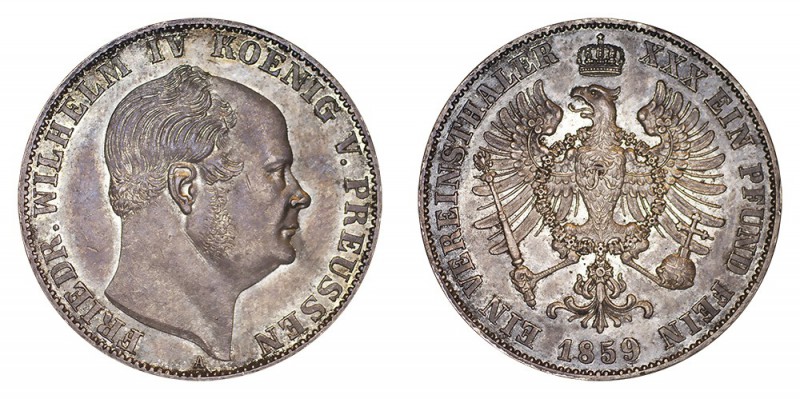 GERMANY: PRUSSIA. Wilhelm I, 1861-88. Taler 1859-A, Berlin. 18.55 g. Mintage 17,...