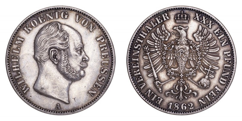 GERMANY: PRUSSIA. Wilhelm I, 1861-88. Taler 1862-A, Berlin. 18.5 g. Mintage 6,05...