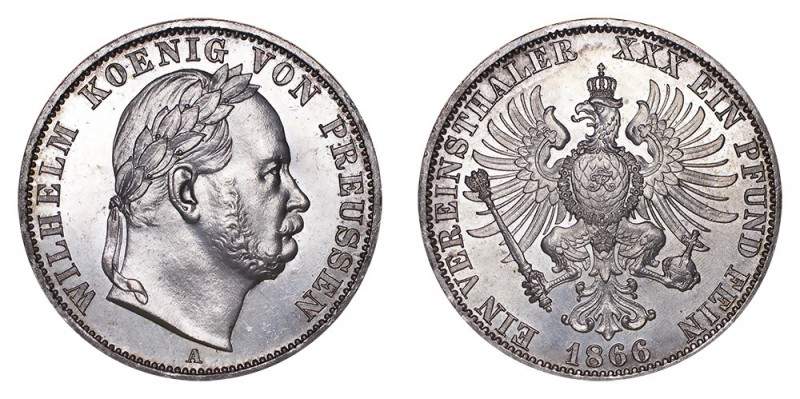 GERMANY: PRUSSIA. Wilhelm I, 1861-88. Taler 1866-A, Berlin. 18.52 g. Mintage 2,8...