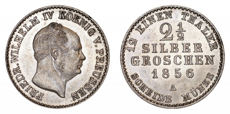 GERMANY: PRUSSIA. Wilhelm I, 1861-88. 2 1/2 Groschen 1856-A, Berlin. 3.22 g. J.7...