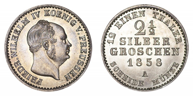 GERMANY: PRUSSIA. Wilhelm I, 1861-88. 2 1/2 Groschen 1858-A, Berlin. 3.22 g. J.7...