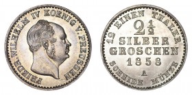 GERMANY: PRUSSIA. Wilhelm I, 1861-88. 2 1/2 Groschen 1858-A, Berlin. 3.22 g. J.78. Uncirculated.