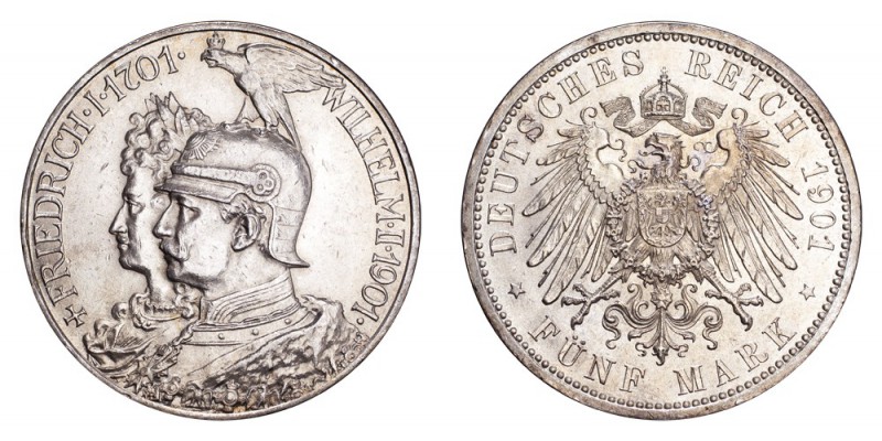 GERMANY: PRUSSIA. Wilhelm II, 1888-1918. 5 Mark 1901-A, Berlin. J.106. Struck to...