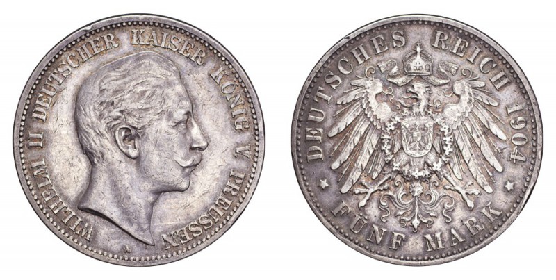 GERMANY: PRUSSIA. William II, 1888-1918. 5 Mark 1904-A, Berlin. 27.7 g. Mintage ...